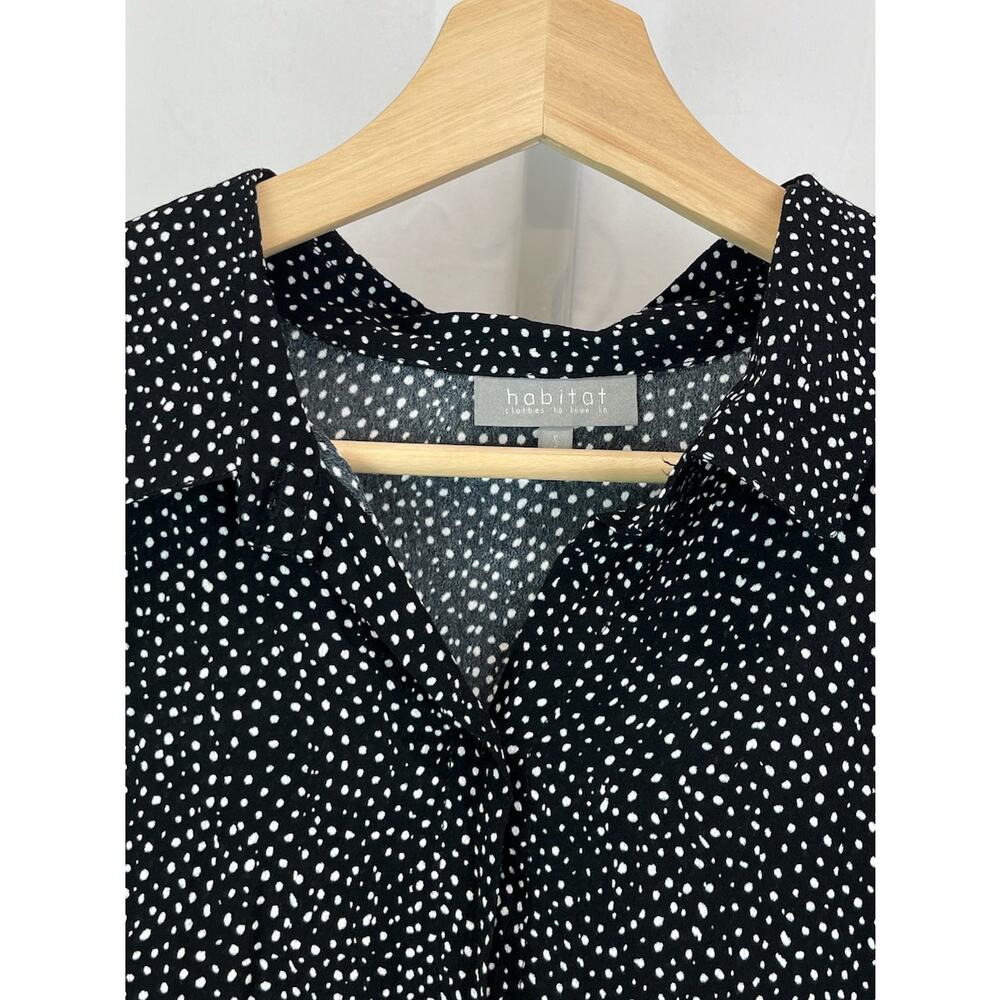 HABITAT Size S Polka Dot Button Up Long Sleeve Top Tiered Ruffle Hem Black White - Picture 4 of 9